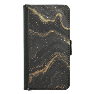 Black Marble Gold Veins Luxury Abstract Samsung Galaxy S5 Wallet Case