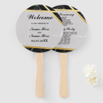 Black Marble Gold Wedding Programme Hand Fan