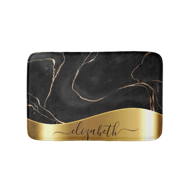 Black Marble Golden Foil Bath Mat (Front)