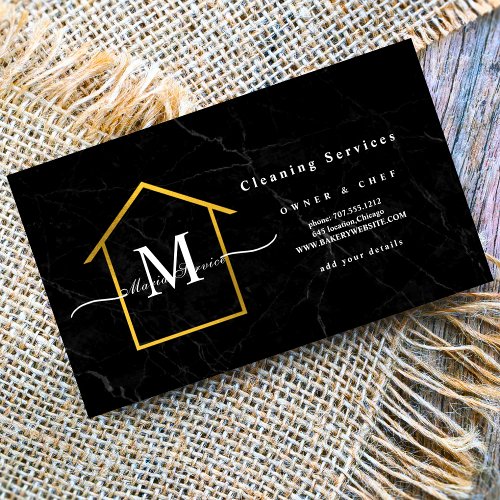 black marble golden house design cleaning service  business card
