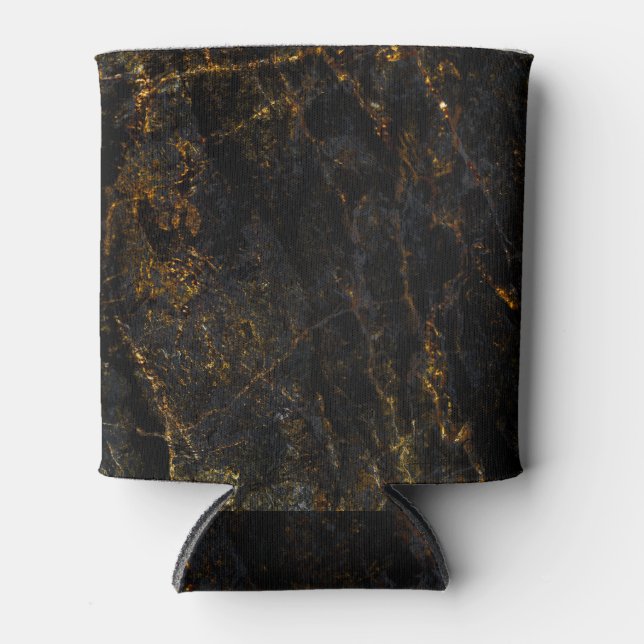 Black marble, golden veins, texture. can cooler (Front)