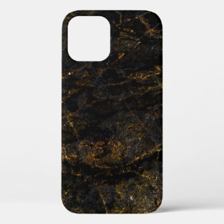 Black marble, golden veins, texture. iPhone 12 case