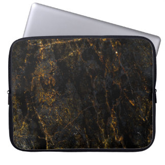 Black marble, golden veins, texture. laptop sleeve