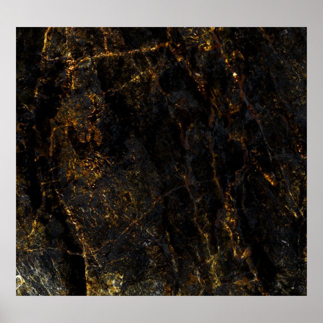 Black marble, golden veins, texture. poster (Front)