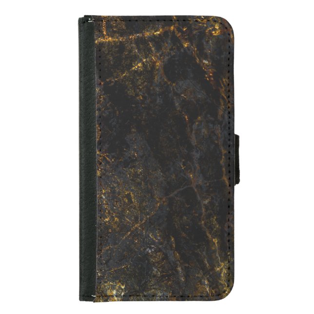 Black marble, golden veins, texture. samsung galaxy wallet case (Front)