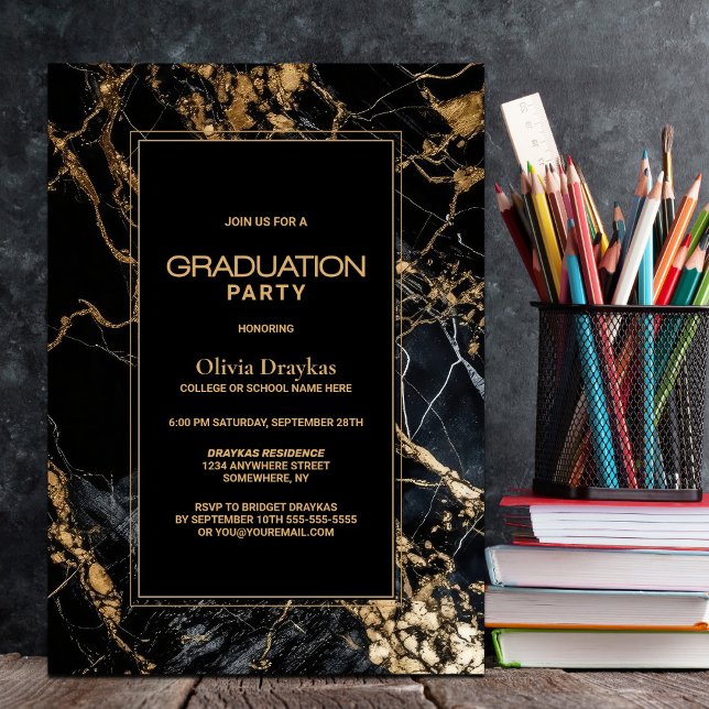 Black Marble Graduation Party Invitation (Creator Uploaded)