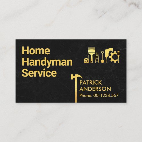 Black Marble Granite Gold Hammer Tools Business Card