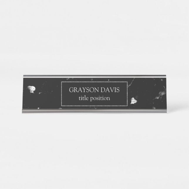 Black Marble Gray Grain Desk Name Plate (Front)