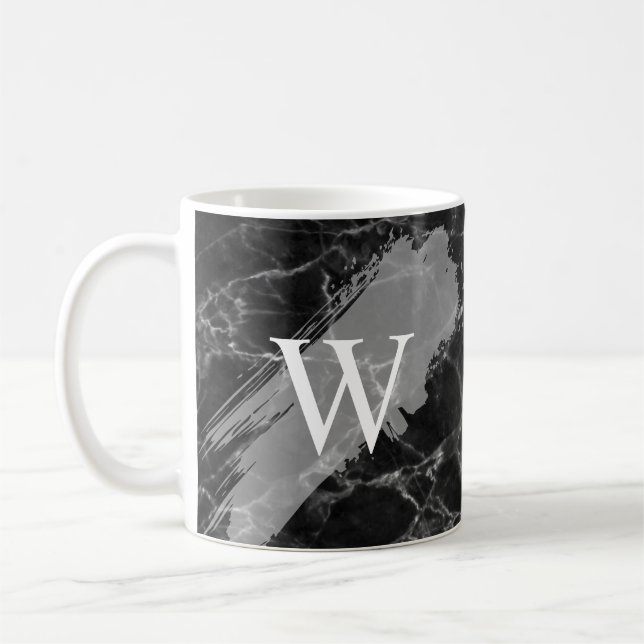 Black Marble Initial Monogram Coffee Mug (Left)