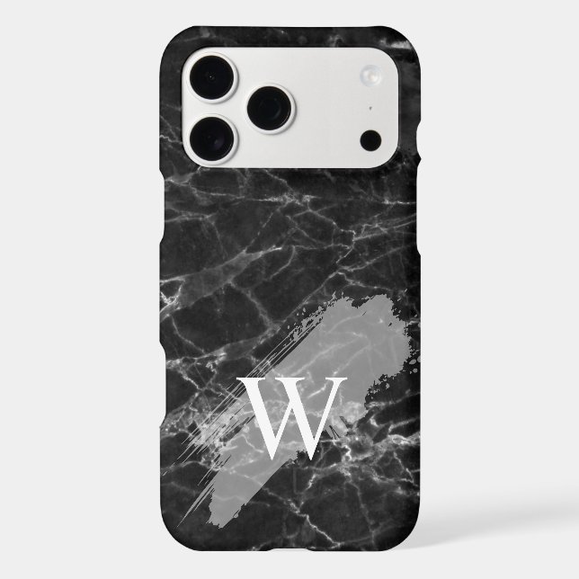 Black Marble Initial Monogram iPhone Case (Back)