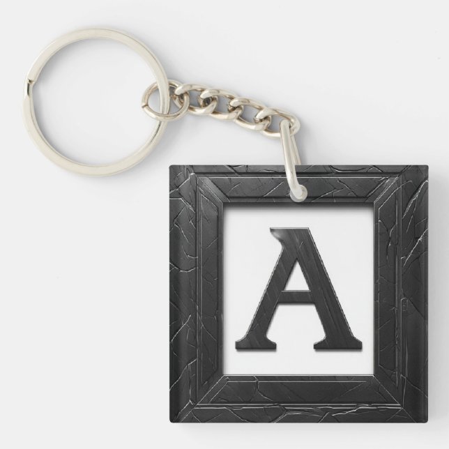 🖤 Black Marble Letter A Initial Design 🖤 Keychain (Front)