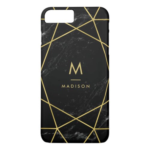 Black Marble Look with Faux Gold Geometric Pattern iPhone 8 Plus7 Plus Case