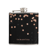 Black Marble Look With Faux Rose Gold Confetti Hip Flask at Zazzle