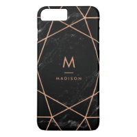 Black Marble Look with Faux Rose Gold Geometrics iPhone 8 Plus/7 Plus Case
