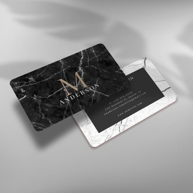 Black Marble Masculine Double Monogram Business Card (Creator Uploaded)