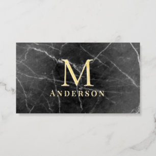 Black Marble Masculine Double Monogram Foil Spot Gloss Business Cards