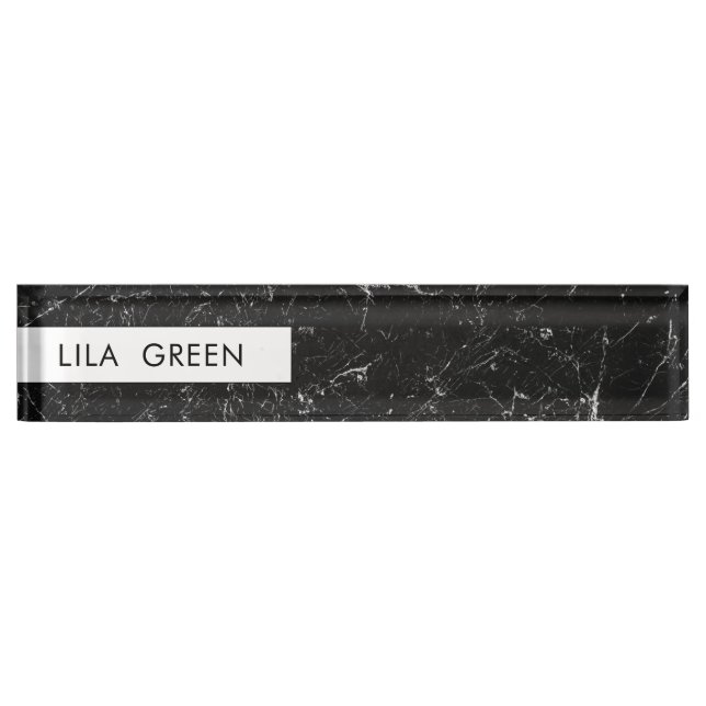Black Marble Modern Custom Name Desk Name Plate (Front)