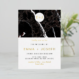 Black Marble Modern Simple Wedding Gold Foil Foil Invitation