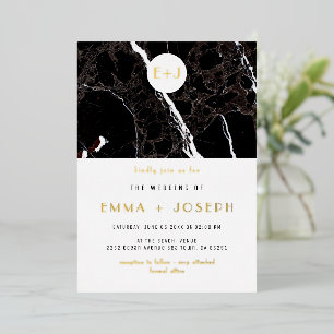 Black Marble Modern Simple Wedding Gold Foil Invitation