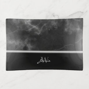 Black Marble Monogram Small Rectangle Soap Dish