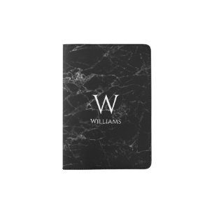 Black Marble Monogram White Initial Custom Name  Passport Holder