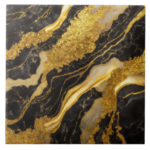 Black Marble Pattern with Gold Ceramic Tile