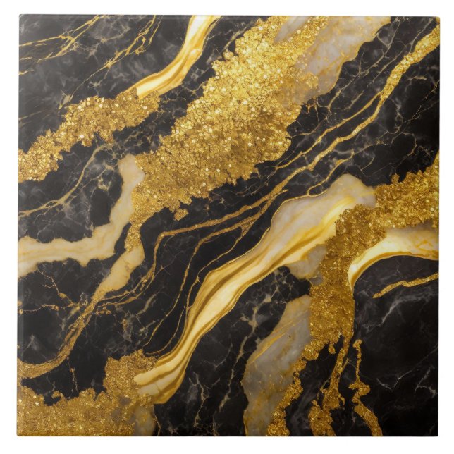 Black Marble Pattern with Gold Ceramic Tile (Front)
