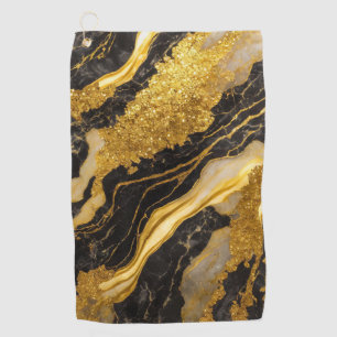 Black Marble Pattern with Gold Golf Towel