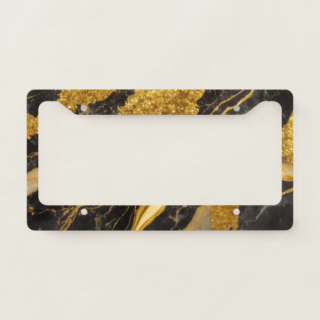 Black Marble Pattern with Gold License Plate Frame (Front)