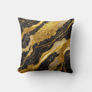 Black Marble Pattern with Gold Throw Pillow