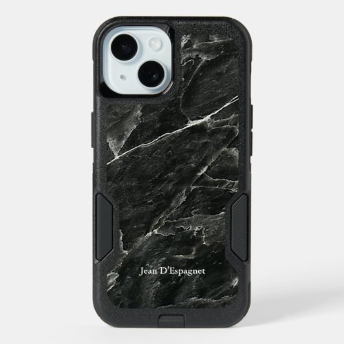 Black Marble Pattern with Name iPhone 15 Case