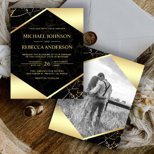 Black Marble Photo Budget Wedding Invitation