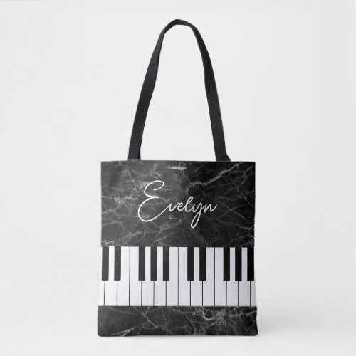 Black Marble Piano Music Themed Tote Bag