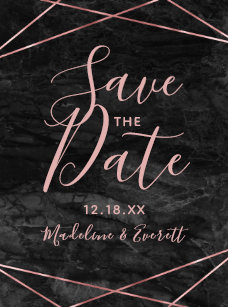 Geometric Triangle Save The Date Cards Zazzle Black Marble Rose Gold Geometric Save The Date Magnet