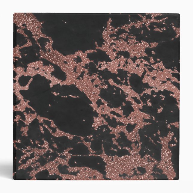 Black marble rose gold glitter texture image 3 ring binder (Front)