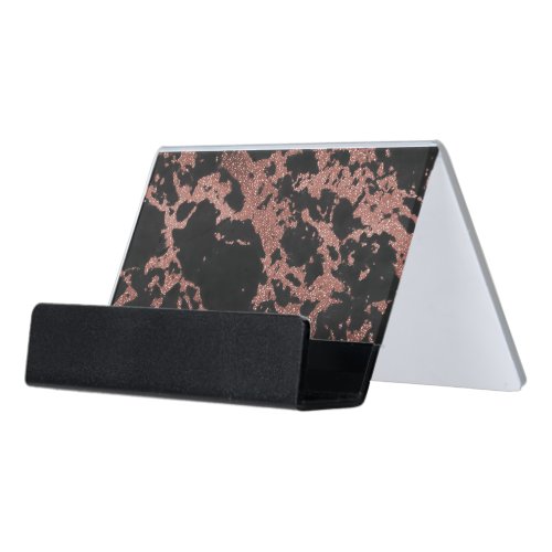 Black marble rose gold glitter texture image desk business card holder