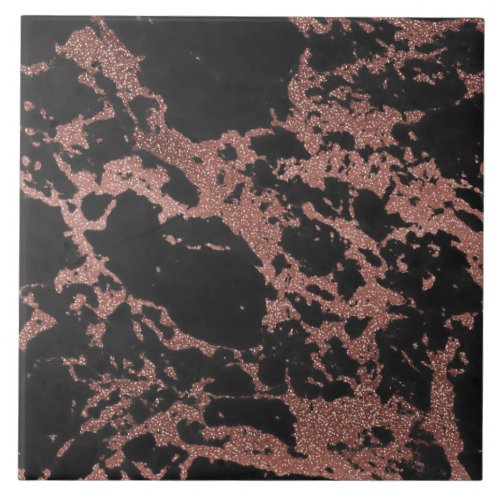 Black marble rose gold glitter texture image tile