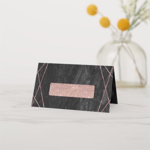 Black Marble Rose Gold Lines Geo Table Seating Place Card