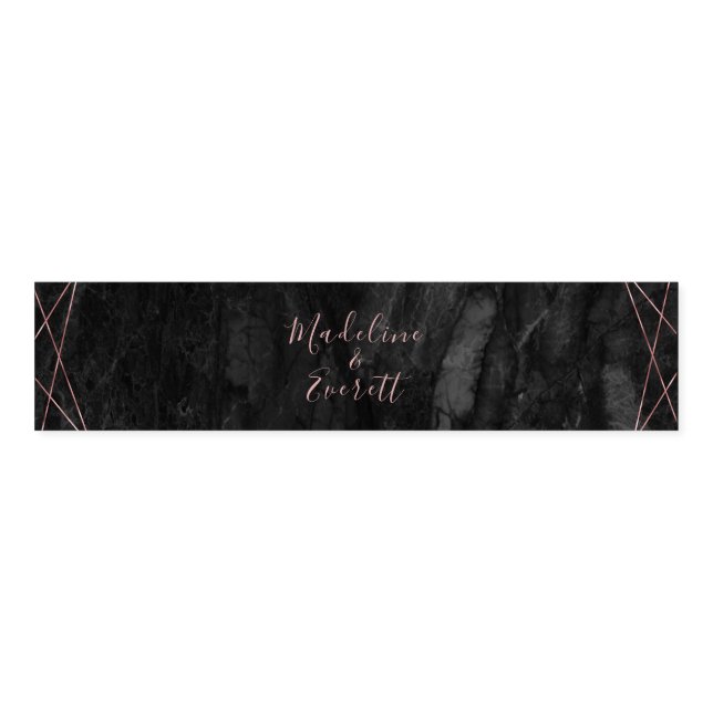 Black Marble Rose Gold Lines Geo Wedding Monogram Napkin Bands (Unfolded)
