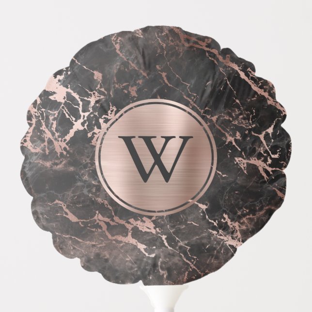 Black Marble Rose Gold Monogram Balloon (Front)