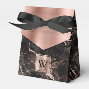 Black Marble Rose Gold Monogram Favor Boxes
