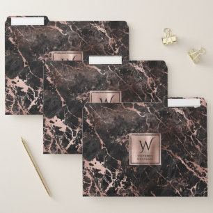 Black Marble Rose Gold Monogram File Folder