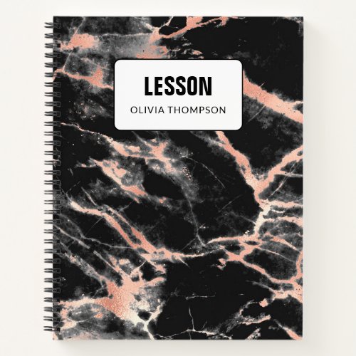 Black Marble  Rose Gold Personalized Lesson  Note Notebook