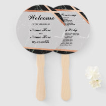 Black Marble Rose Gold Wedding Programme Hand Fan