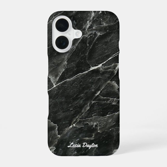 Black Marble Script Name Iphone Case (Back)