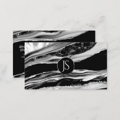 Black Marble Silver and Mother of Pearl Business Card