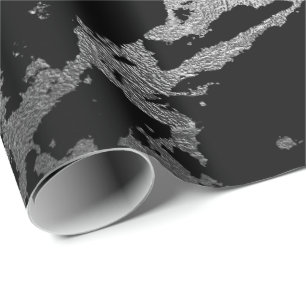 Black Marble Silver Shiny Deep Gray Shadows Wrapping Paper
