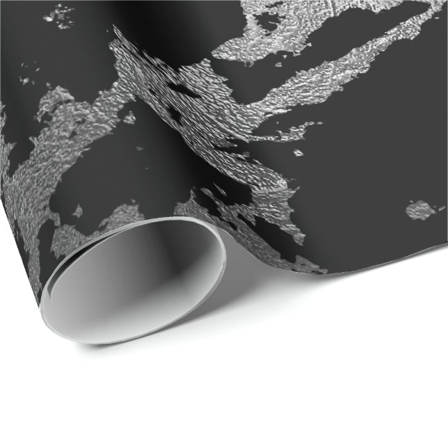 Black Marble Silver Shiny Deep Gray Shadows Wrapping Paper (Roll Corner)