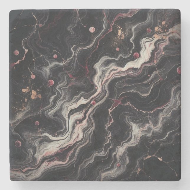 Black Marble Simple Stone & Granite Drinkware Coaster (Front)