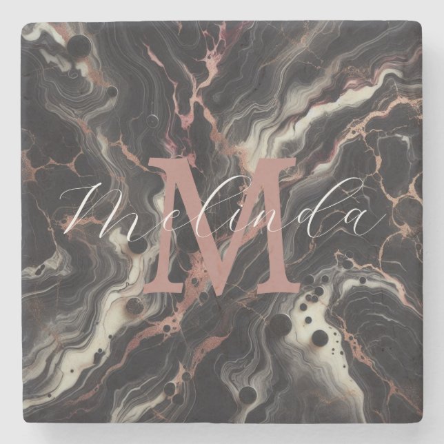 Black Marble Simple Stone & Granite Drinkware Coaster (Front)